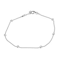 Beaded Station Anklet in Sterling Silver 10 Inch 2.60 Grams