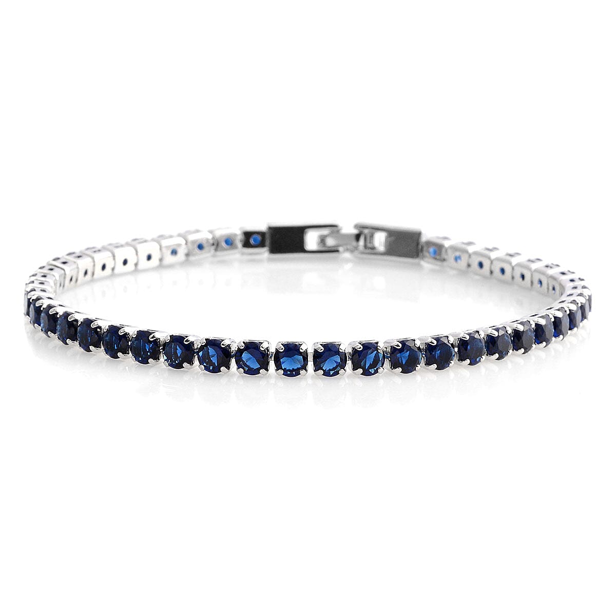Simulated Blue Quartz Tennis Bracelet in Silvertone (8.00 In) 10.50 ctw