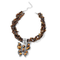 Tiger's Eye With Necklace in Black Oxidized Silvertone, Butterfly Pendant (18-22 Inches) 736.00 ctw
