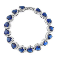 Simulated Blue Diamond Heart Bracelet in Silvertone (7.00 In)