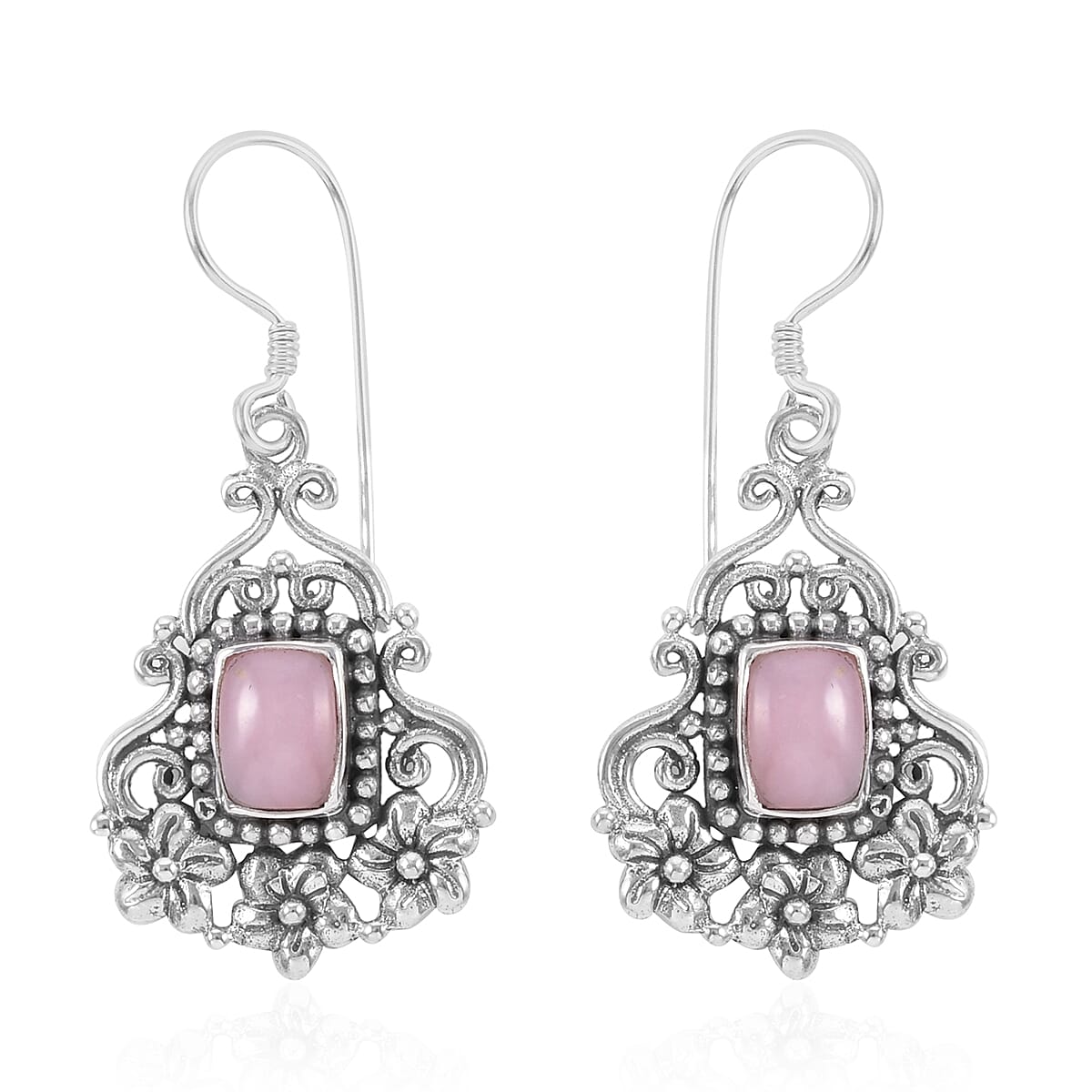 Bali Legacy Peruvian Pink Opal Earrings in Sterling Silver 2.28 ctw