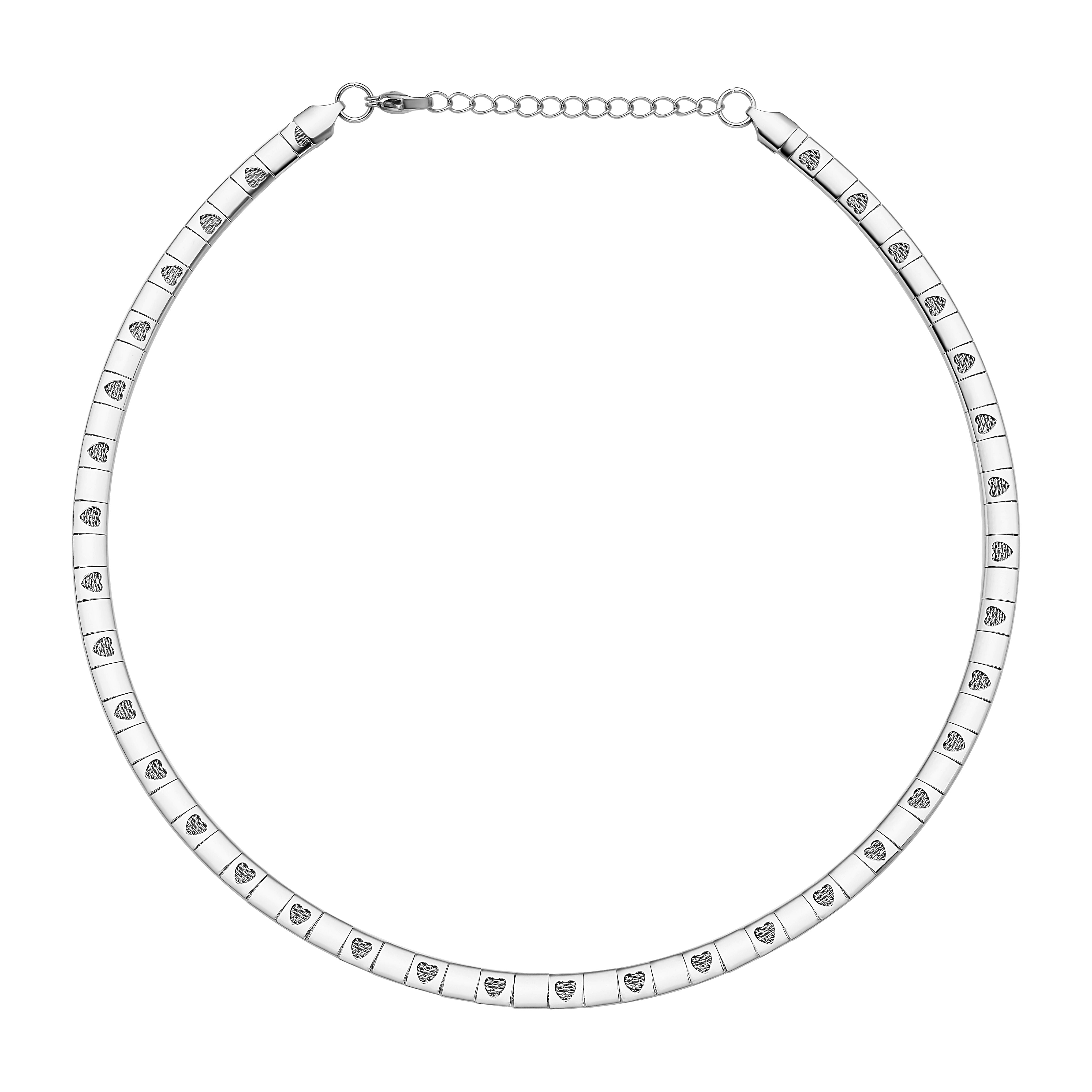 Omega Heart Pattern Collar Necklace 17-19 Inches in Stainless Steel 15.50 Grams