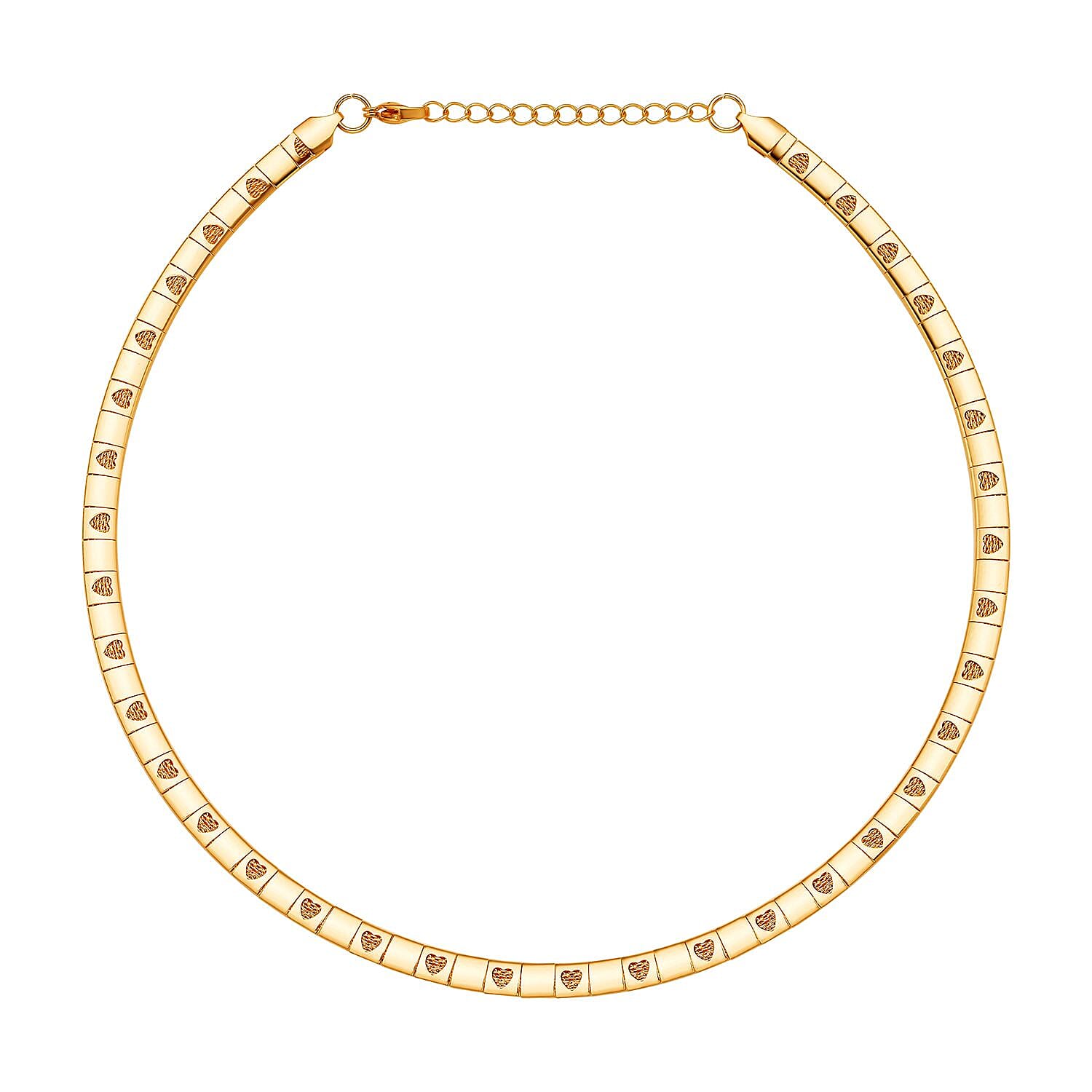 Omega Heart Pattern Collar Necklace 17-19 Inches in ION Plated Yellow Gold Stainless Steel 15.50 Grams