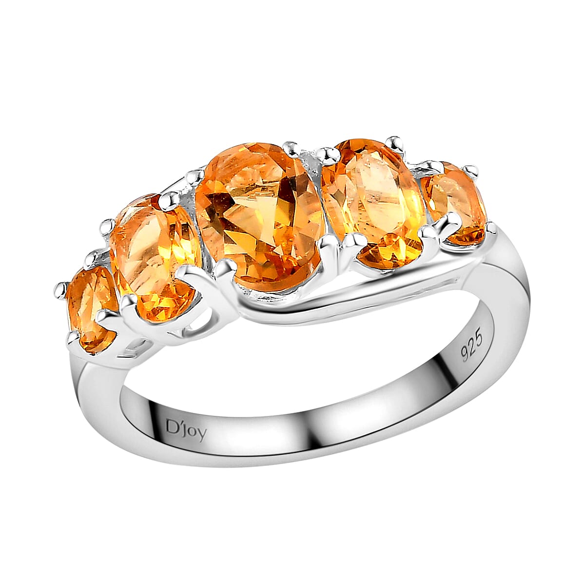 Brazilian Citrine 5 Stone Ring in Sterling Silver 1.85 ctw