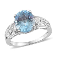 Sky Blue Topaz, White Topaz Platinum Over Sterling Silver Ring (Size 10.0) TGW 5.66 cts.