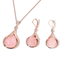 Galilea Rose Quartz and Simulated Diamond Earrings and Pendant Necklace 20 Inches in Rosetone and ION Plated Rose Gold Stainless Steel 11.70 ctw
