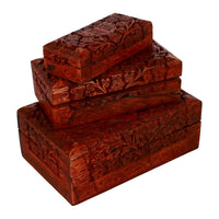 Handcraft Set of 3 Butterfly Sheesham Finished Mango Wooden Nesting Boxes (8,6,5 in)