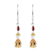 2.60 ctw Brazilian Citrine and Simulated Red and Yellow Diamond Earrings in Sterling Silver