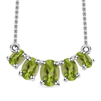 2.50 ctw Peridot 5 Stone Bar Necklace 18-20 Inch in Sterling Silver & Stainless Steel