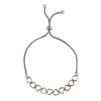 Linked Hearts Bolo Bracelet in 14K Yellow Rose Gold and Platinum Over Sterling Silver and Stainless Steel