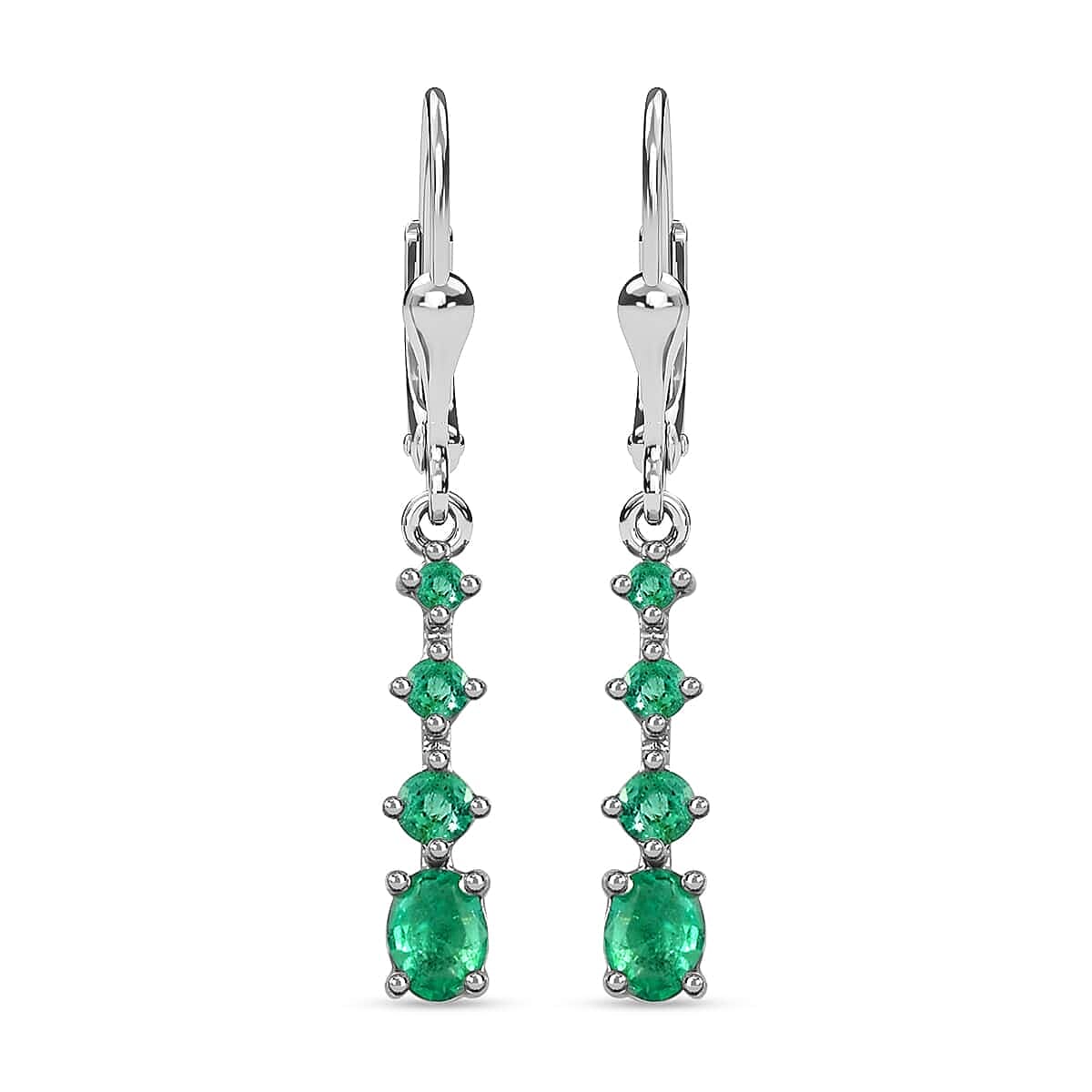 Premium Brazilian Emerald Lever Back Drop Earrings in Platinum Over Sterling Silver 1.10 ctw