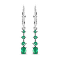 Premium Brazilian Emerald Lever Back Drop Earrings in Platinum Over Sterling Silver 1.10 ctw