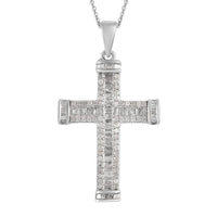 Diamond 1.00 ctw Necklace in Platinum Over Sterling Silver, Cross Pendant, Diamond Pendant 20 Inches