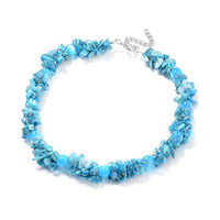 Blue Shell and Faceted Beads Necklace 20-23 Inch in Silvertone