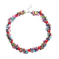 Red Shell and Faceted Beaded Necklace 20-23 Inch in Silvertone