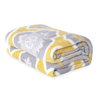 HOMESMART Gray and Yellow Microfiber Moroccan Pattern Flannel Oversized Throw