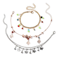 Set of 3 Multi Color Beads, Austrian Crystal Charm Anklets (8-11in) in Multitone