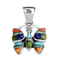 Santa Fe Style Lapis Lazuli and Multi Gemstone Butterfly Pendant without Chain in Sterling Silver 0.75 ctw