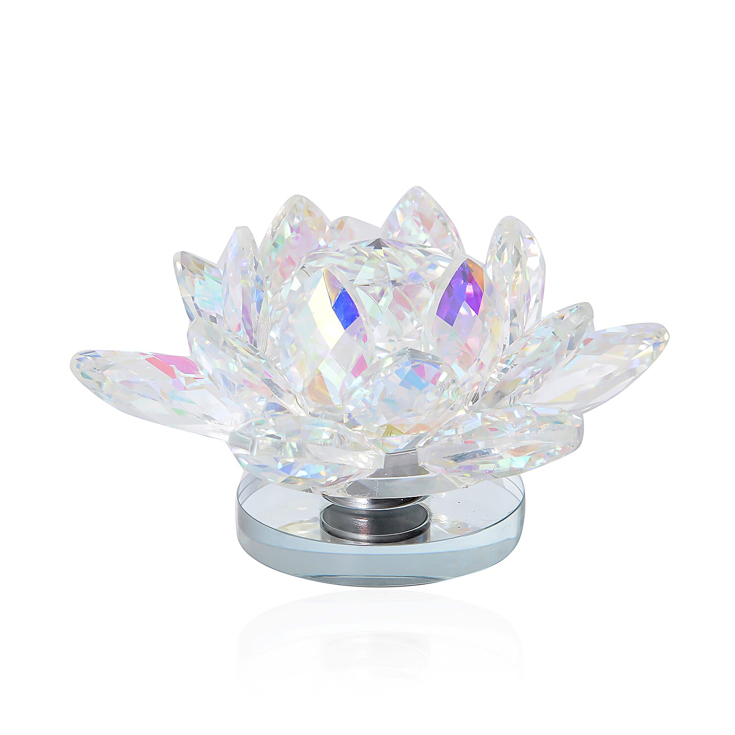 Aurora Borealis Crystal Lotus Flower with Rotating Base and Gift Box (3.5 in)