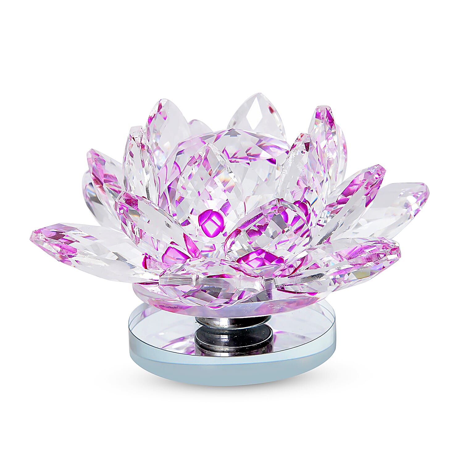 Aurora Borealis Crystal Lotus Flower with Rotating Base and Gift Box (3.5 in)