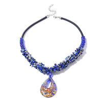 314.00 ctw Lapis Lazuli and Blue Murano Style Necklace 20 Inch in Silvertone