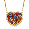 Lapis Lazuli, Multi Color Murano Style, Austrian Crystal Reversible Heart Necklace 20 Inches in ION Plated Yellow Gold Stainless Steel, Gift For Her 25.00 ctw - Sticky add to cart bar