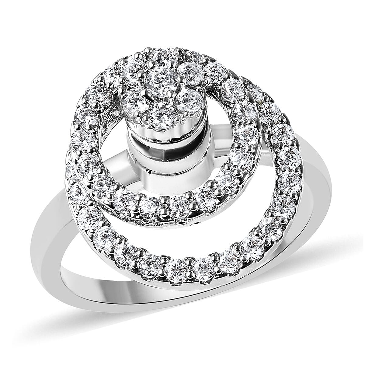 Simulated Diamond Motion Spinner Ring in Silvertone