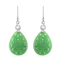 Green Jade (D) Carved, White Zircon Pear Lever Back Earrings in Sterling Silver 24.72 ctw - Sticky add to cart bar
