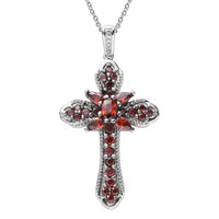Simulated Garnet Color Diamond Cross Pendant Necklace 20 Inch in Stainless Steel