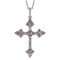 Simulated Pink and White Diamond Cross Pendant Necklace 20 Inch in Stainless Steel