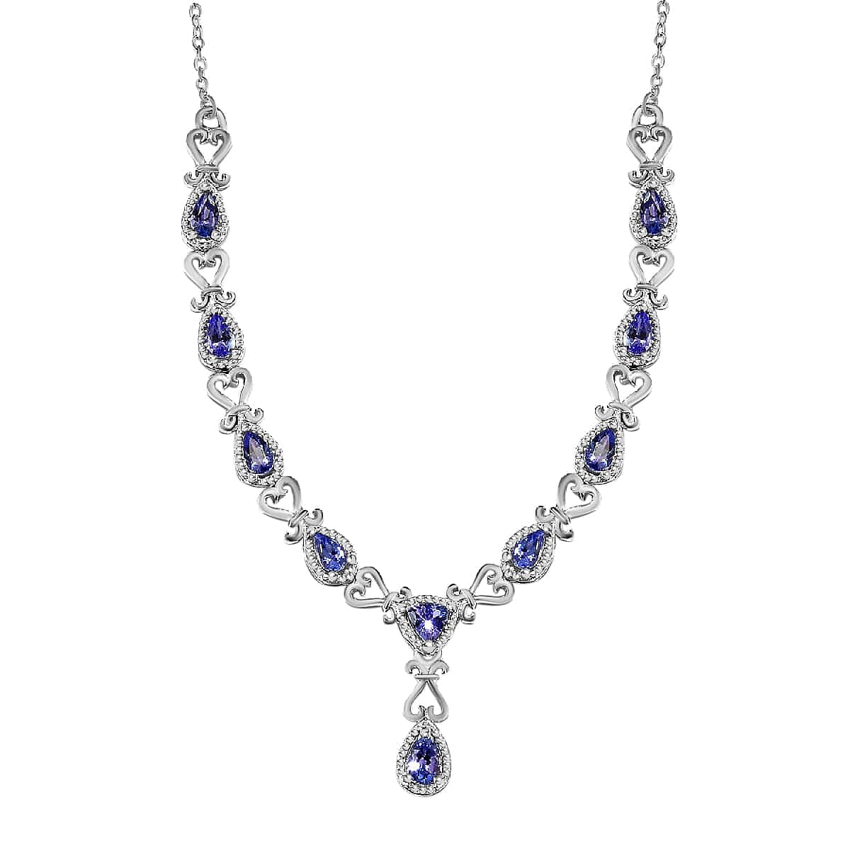 D'Joy AAA Tanzanite 2.65 ctw Necklace in Platinum Over Sterling Silver, Princess Necklace, Drop Necklace 18-20 in