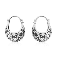 Bali Legacy Sterling Silver Heart Filigree Hoop Earrings (6.02 g)