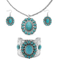 Blue Howlite Floral Cuff Bracelet (7.50-8.50 In), Earrings and Pendant Necklace 26-30 Inches in Silvertone 71.00 ctw - Sticky add to cart bar