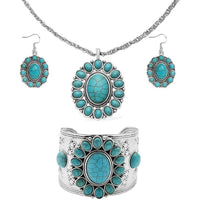 Blue Howlite Floral Cuff Bracelet (7.50-8.50 In), Earrings and Pendant Necklace 26-30 Inches in Silvertone 71.00 ctw