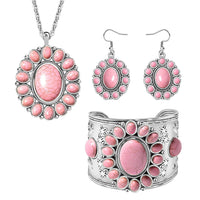 Blue Howlite Floral Cuff Bracelet (7.50-8.50 In), Earrings and Pendant Necklace 26-30 Inches in Silvertone 71.00 ctw