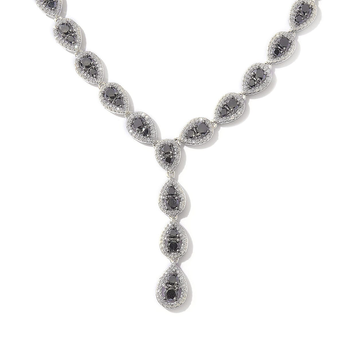 STS Closeout 6.93 ctw Black Diamond and Diamond Necklace 20 inch in Sterling Silver