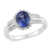 14K White Gold AAA Premium Tanzanite and Diamond Ring (Size 5.0) 2.20 ctw