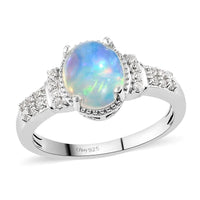 Premium Ethiopian Welo Opal and White Topaz Ring in Platinum Over Sterling Silver 2.00 ctw