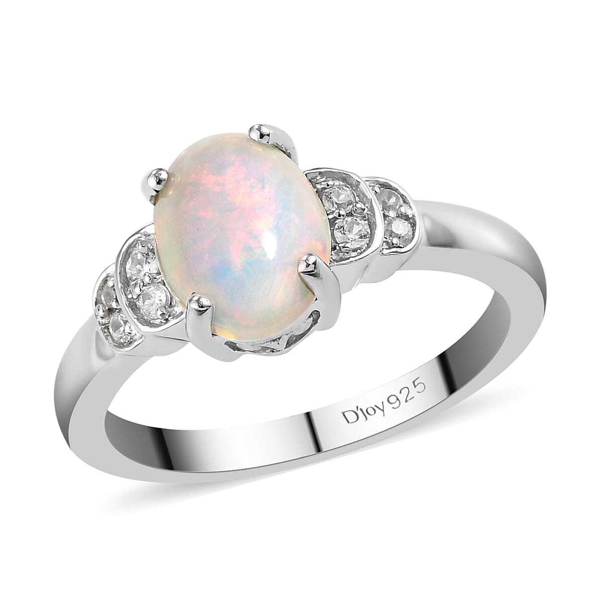 Premium Ethiopian Welo Opal and Natural White Zircon Ring in Platinum Over Sterling Silver 1.25 ctw (1)