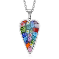 Murano Style and Enameled Heart Pendant Necklace 20 Inches in Stainless Steel