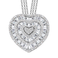 Simulated Diamond Heart Pendant Necklace 20 Inches in Silvertone