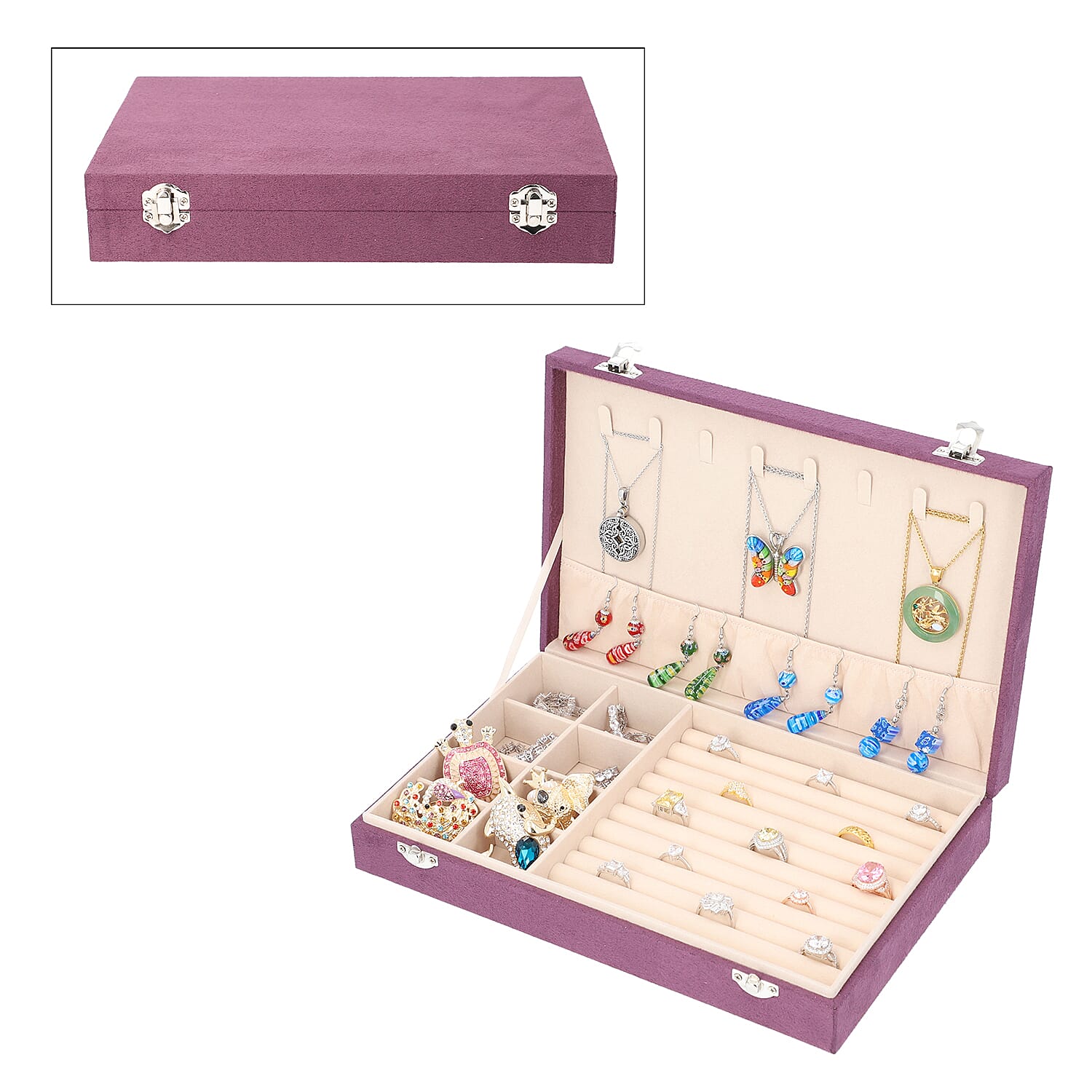 Pink Velvety Jewelry Box with Scratch and Anti- Tarnish Protection Lining (11.5x2x7.25 in) (1)