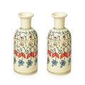 Set of 2 Cream, Multi Color Hand Painted Floral Ceramic Vase (3x7.5 in) - Sticky add to cart bar