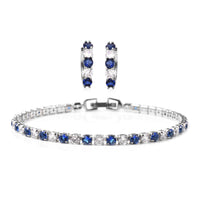 Lab Created Blue Sapphire and Simulated Diamond Tennis Bracelet (7.00 In) and Hugie Earrings in Copper