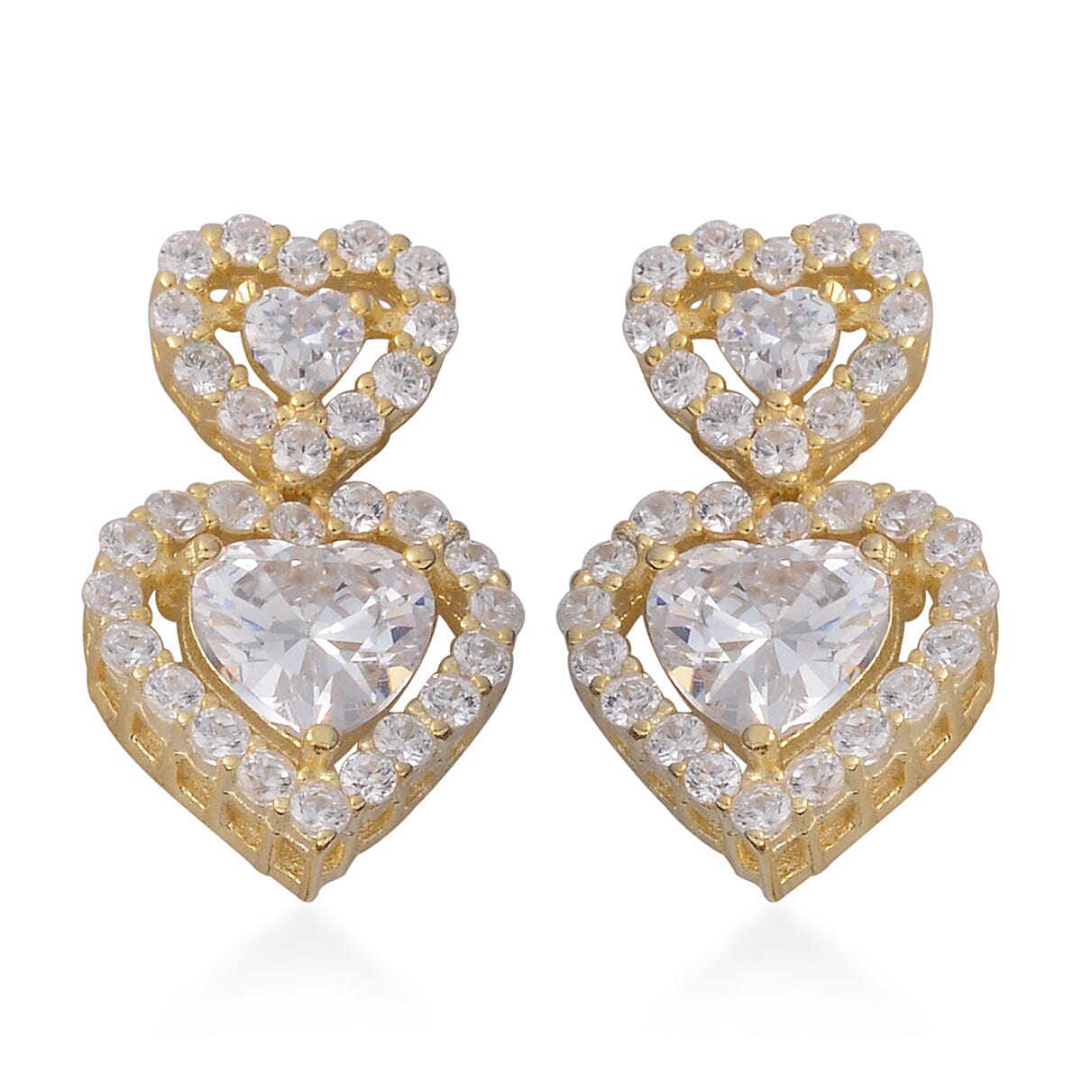 Simulated Diamond Heart Drop Earrings in 14K YG Over Sterling Silver 4.00 ctw