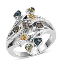 GP Multi Color Diamond Leaf Ring in Multi Color Rhodium & Platinum Over Sterling Silver 0.35 ctw