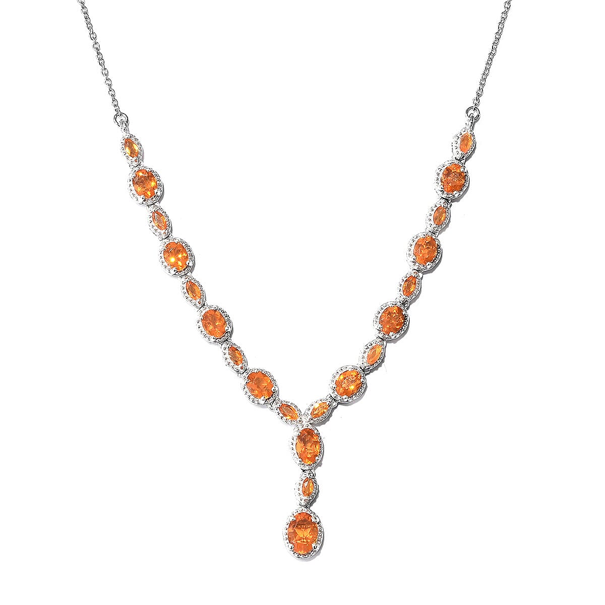 Salamanca Fire Opal Platinum Over Sterling Silver Y-Shape Necklace (18-20 in) 3.35 ctw