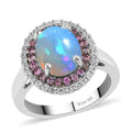 Premium Ethiopian Welo Opal and Multi Gemstone Double Halo Ring in Platinum Over Sterling Silver 3.00 ctw - Sticky add to cart bar