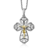 Crucifix Pendant Necklace 20 Inches in Platinum Over Sterling Silver and Stainless Steel