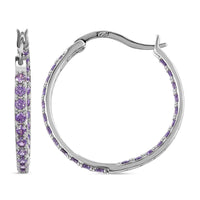Simulated Pink Diamond Inside Out Hoop Earrings in Sterling Silver